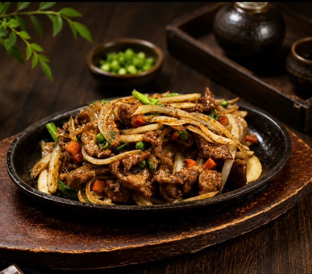 Beef with Black Pepper on Hot Plate / 铁板黑椒牛.