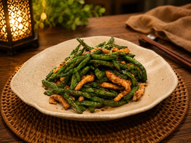 Sauteed String Beans with Chicken / 干煸四季豆鸡.