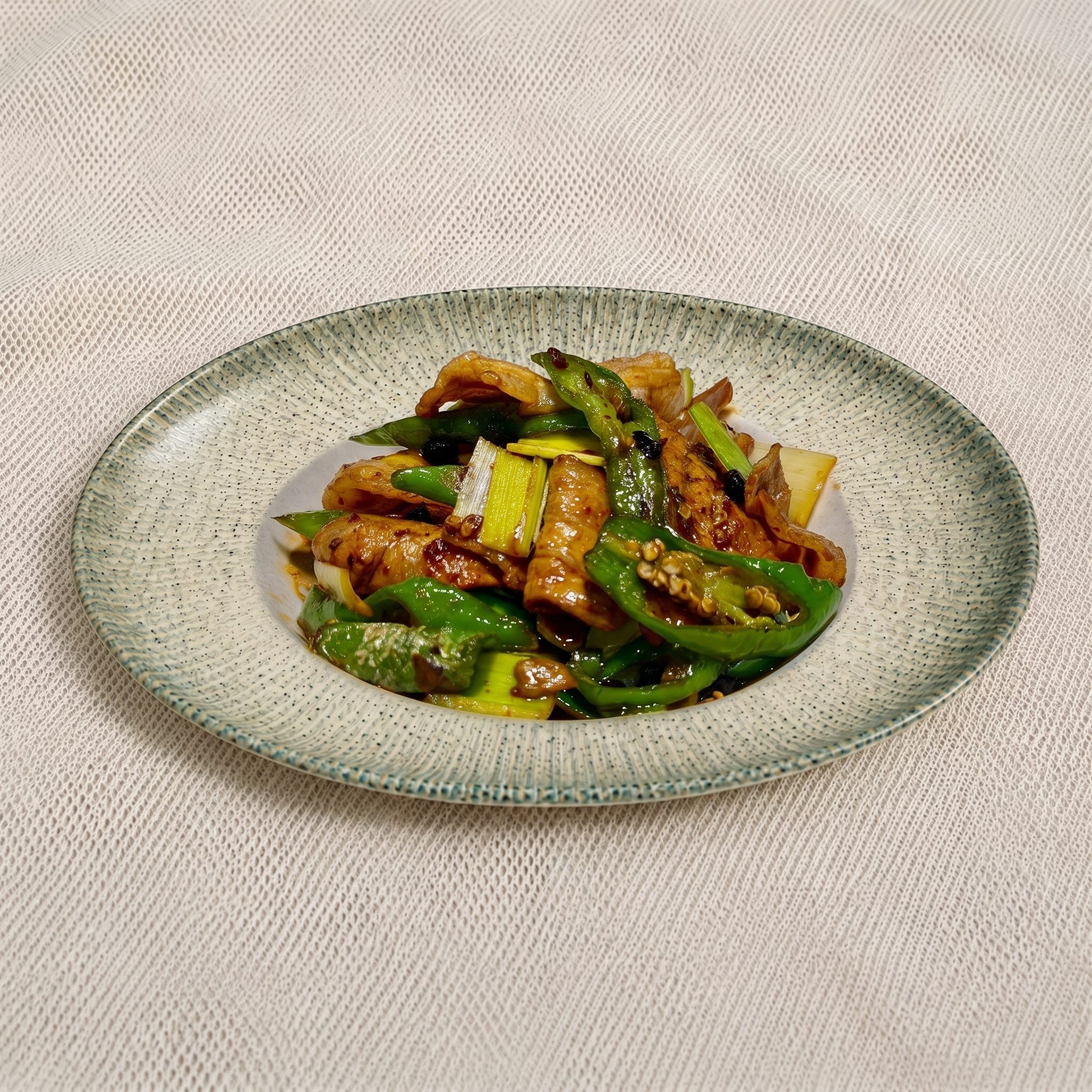 Pork with Garlic Leaf & Black Bean / 生爆盐煎肉.