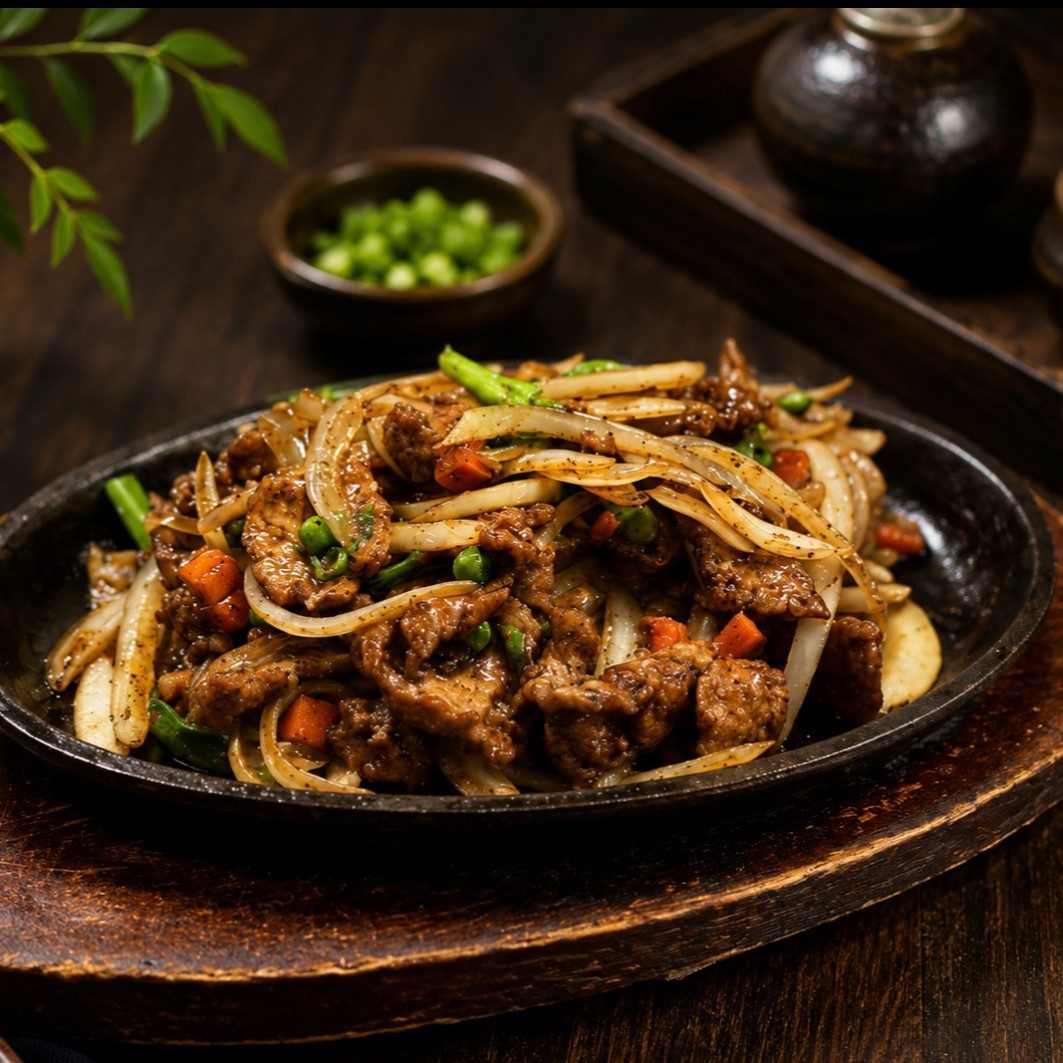 Beef Black Pepper on Hot Plate / 铁板黑胡椒牛.