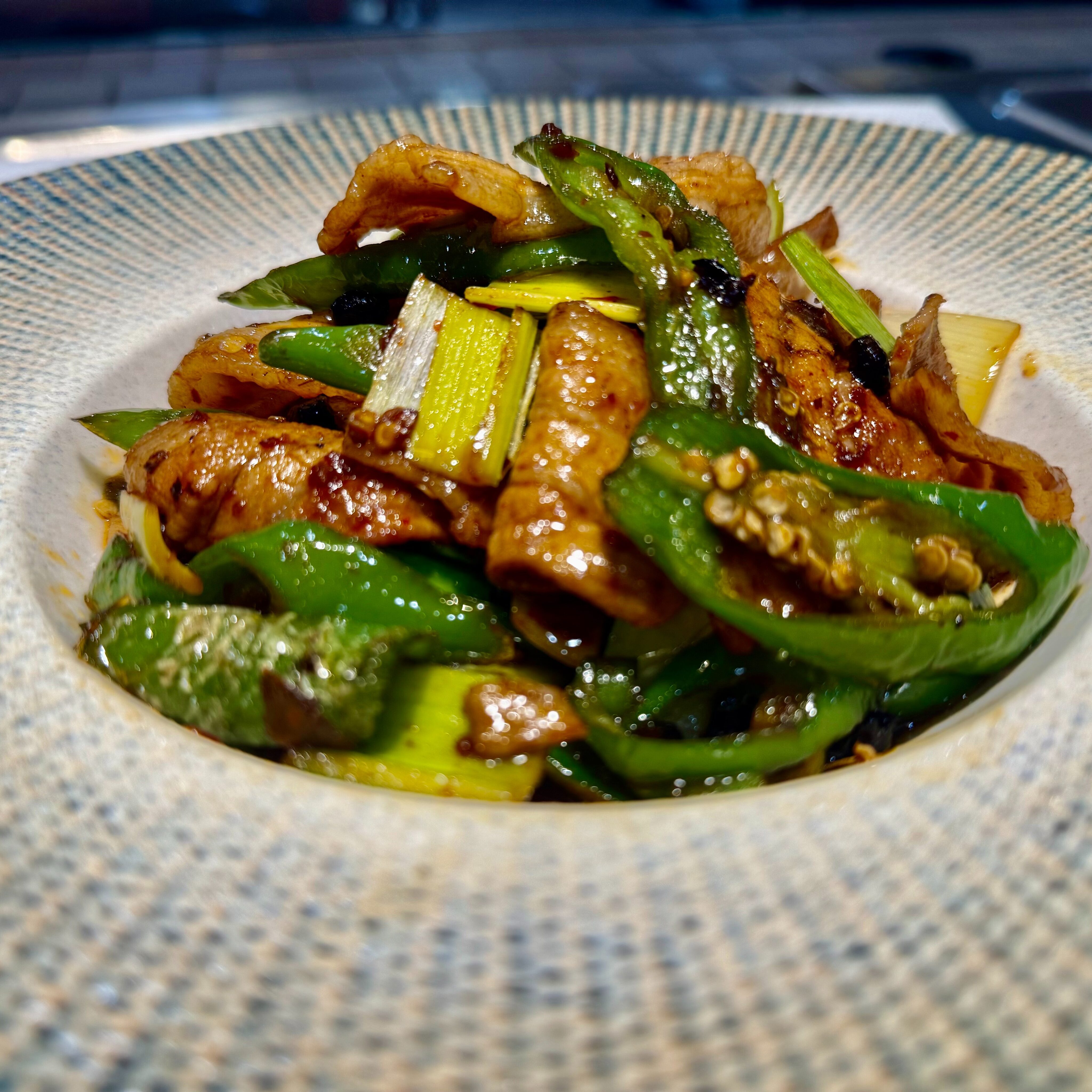 Pork with Garlic Leaf & Black Bean / 生爆盐煎肉.