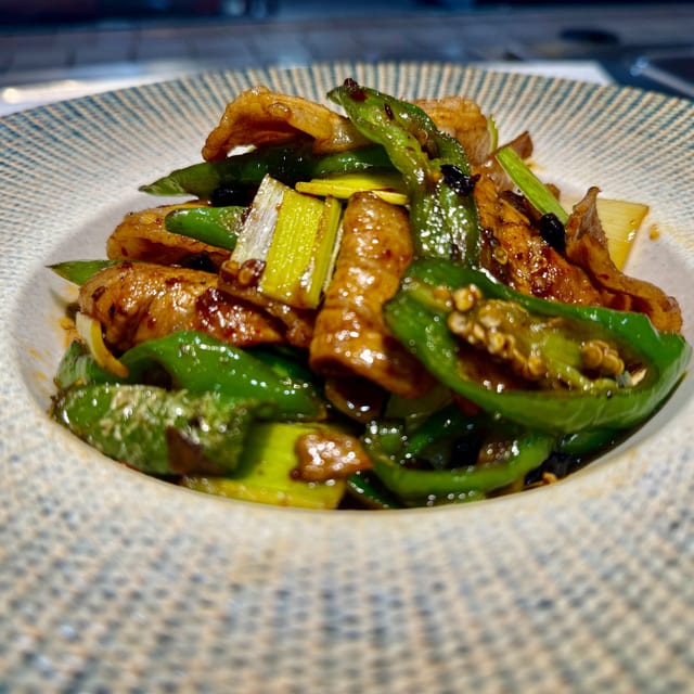 Pork with Garlic Leaf & Black Bean / 生爆盐煎肉.